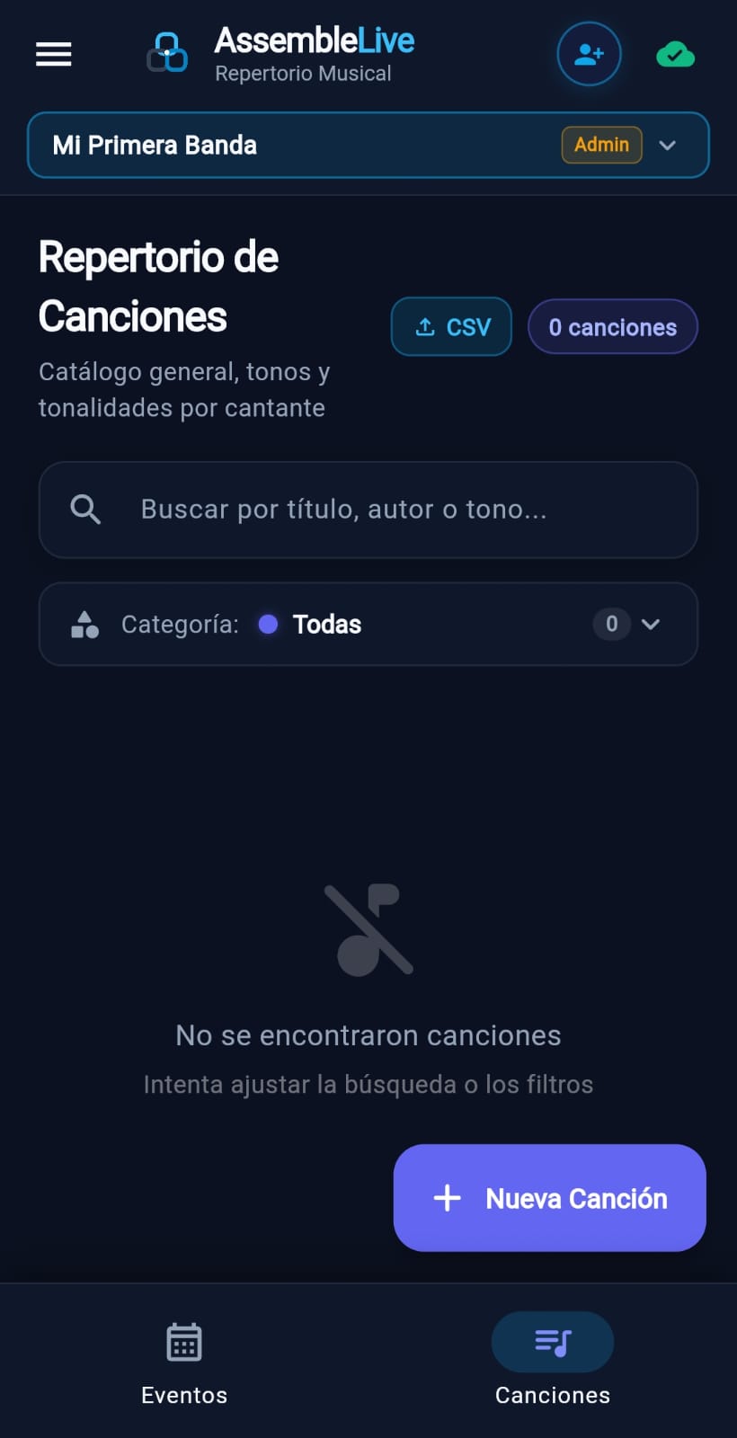 Repertorio de Canciones y Carga CSV
