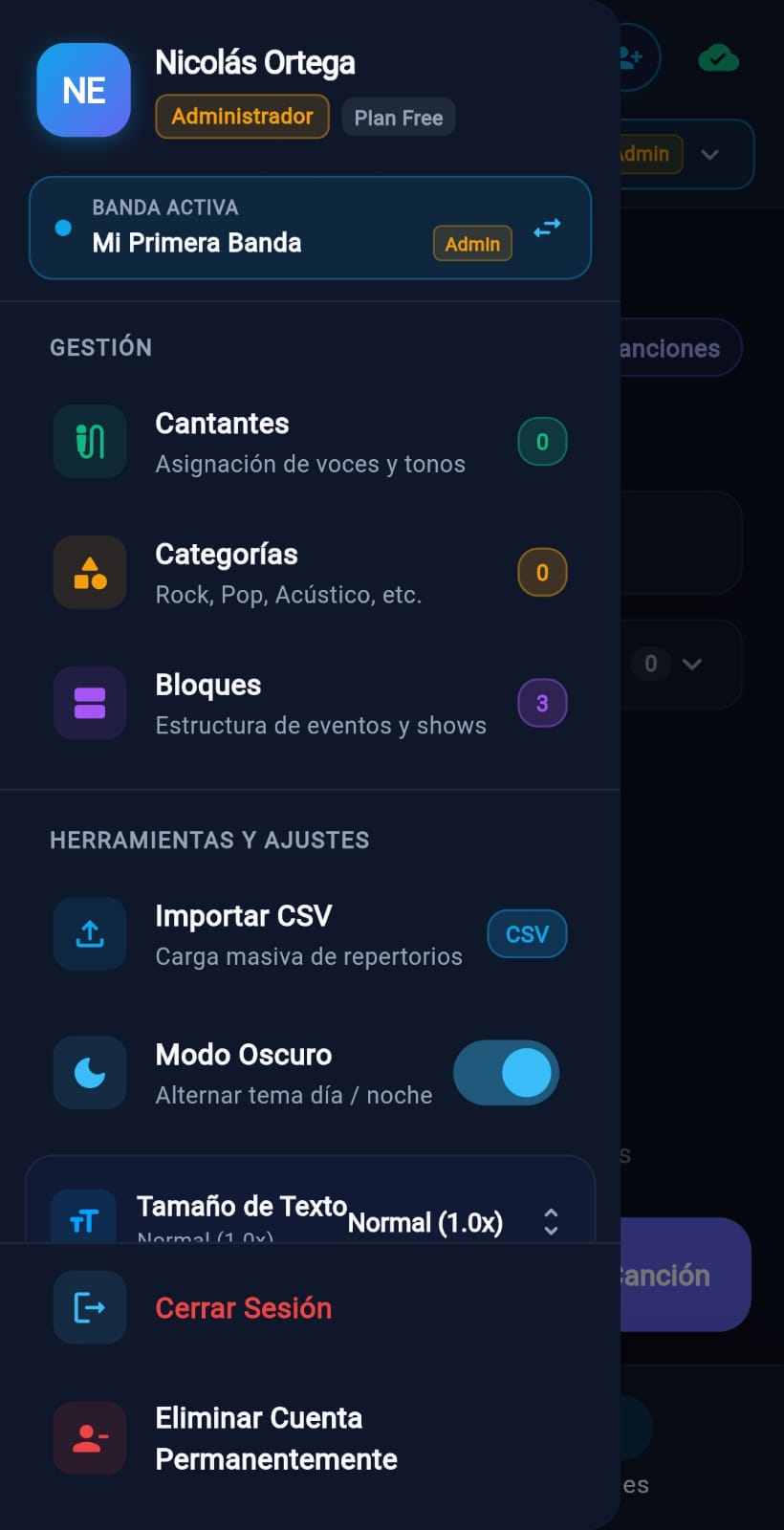 Panel de Control y Ajustes de Usuario